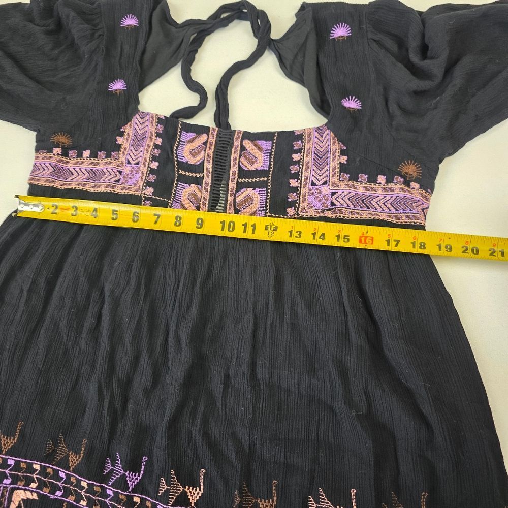 Free People Rhiannon Embroidered Mini Black Purple Dress Womens Sz Medium - Picture 6 of 12